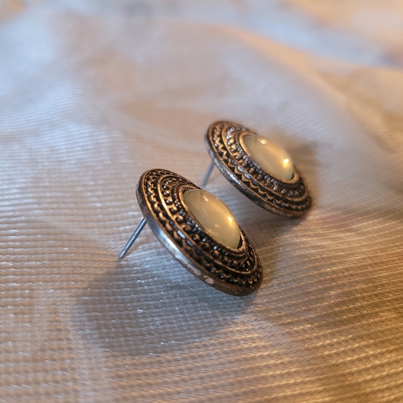 Mandala Inspired Stone Button Earrings - Picture 3 of 5